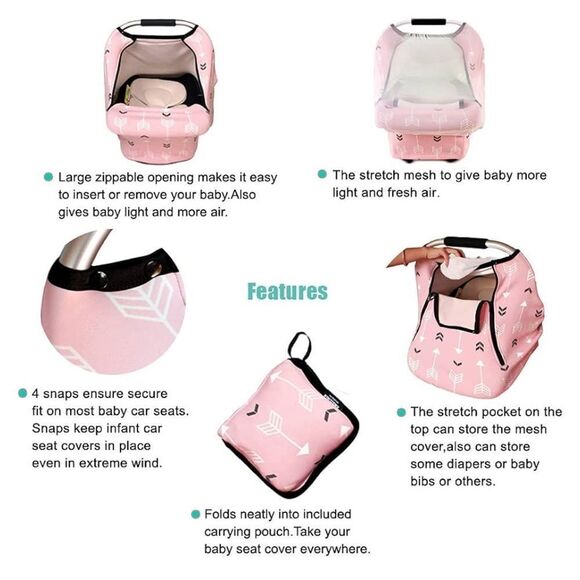 Pink Arrow Pattern Kids Car Seat Cover - Picture 5 of 8